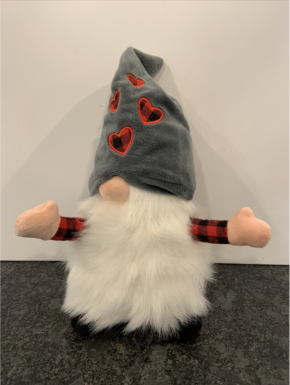 Progressive Plush Arkin 11" Stuffed Plaid Hearts Red Gray Black Valentine Gnome